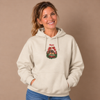Woman wearing the Sand Personalized Fawn Great Dane Christmas Hoodie with jeans