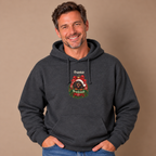 Man wearing the Dark Heather Personalized Dachshund Christmas Hoodie with jeans