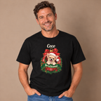 Man wearing the Black Personalized Chihuahua Christmas T-Shirt with jeans