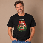 Man wearing the Black Personalized Pug Christmas T-Shirt with jeans