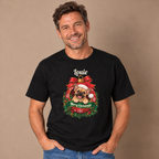 Man wearing the Black Personalized French Bulldog Christmas T-Shirt with jeans