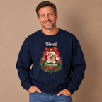 Man wearing the Navy Personalized Corgi Christmas Sweatshirt with jeans