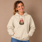 Woman wearing the Sand Personalized Corgi Christmas Hoodie with jeans