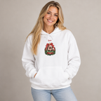 Woman wearing the White Personalized Siamese Cat Christmas Hoodie, studio photo