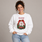 Woman wearing the White Personalized White Persian Cat Christmas Sweatshirt, studio photo