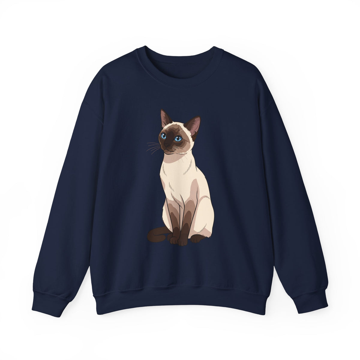 Navy Siamese Cat illustration sweatshirt, front view