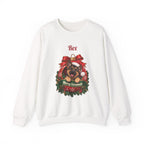 White Personalized German Shepherd Christmas Sweatshirt with a German Shepherd in a Christmas ornament and a custom name, front view
