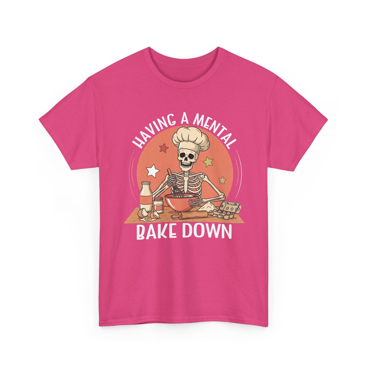 Heliconia Having A Mental Bake Down skeleton baker t-shirt, front view