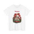 White Personalized English Bulldog Christmas T-Shirt with an English Bulldog in a Christmas ornament and a custom name, front view