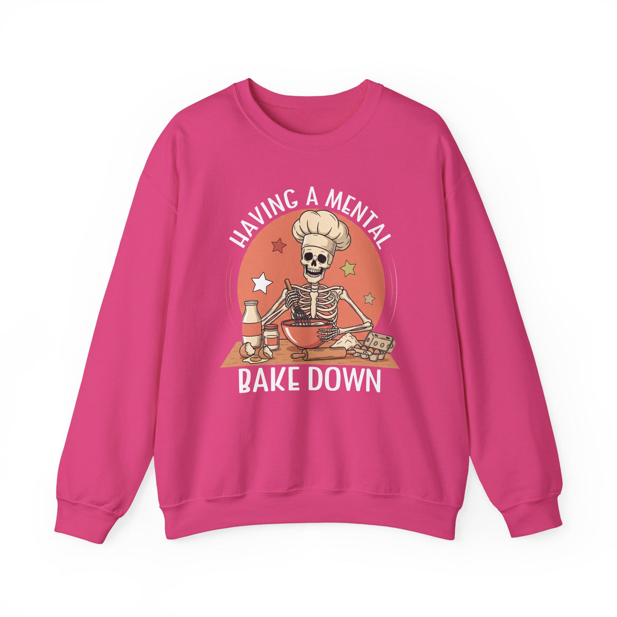 Heliconia Having A Mental Bake Down skeleton baker sweatshirt, front view