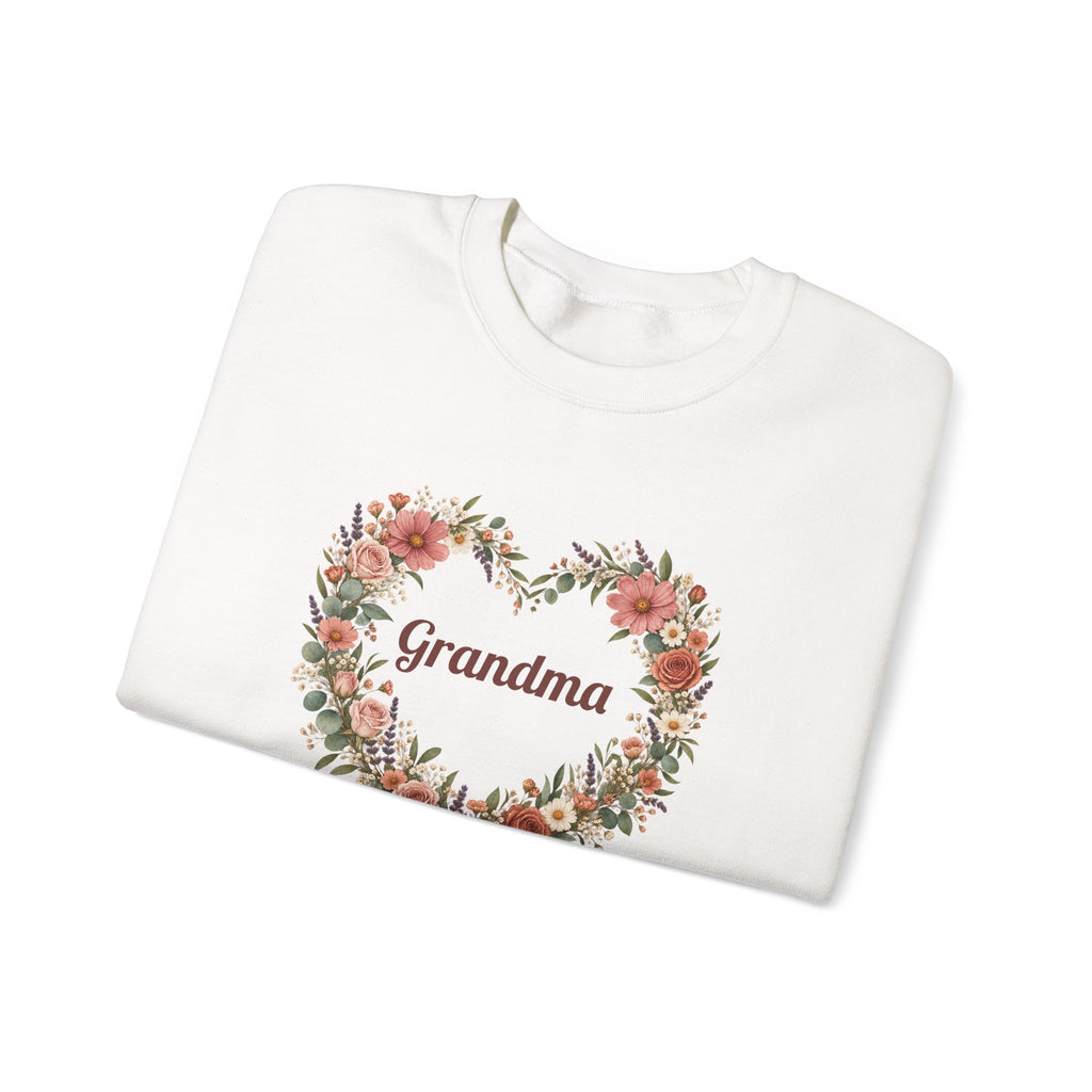 White Personalized Grandma Sweatshirt With Grandkids Names, folded