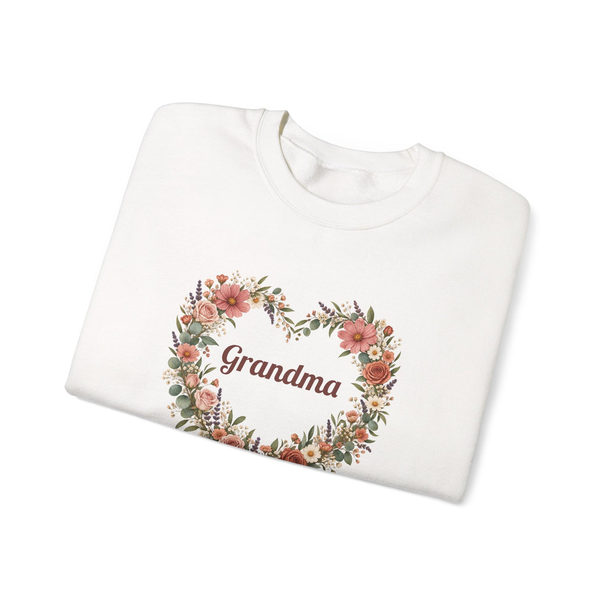 White Personalized Grandma Sweatshirt With Grandkids Names, folded