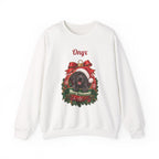 White Personalized Black Great Dane Christmas Sweatshirt with a black Great Dane in a Christmas ornament and a custom name, front view