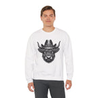 Model wearing the Highland Cow Cowboy Hat Sweatshirt