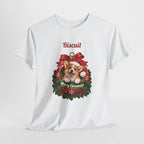 Personalized Corgi Christmas T-Shirt, hanging on a hanger