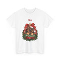 White Personalized German Shepherd Christmas T-Shirt with a German Shepherd in a Christmas ornament and a custom name, front view