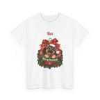 White Personalized German Shepherd Christmas T-Shirt with a German Shepherd in a Christmas ornament and a custom name, front view