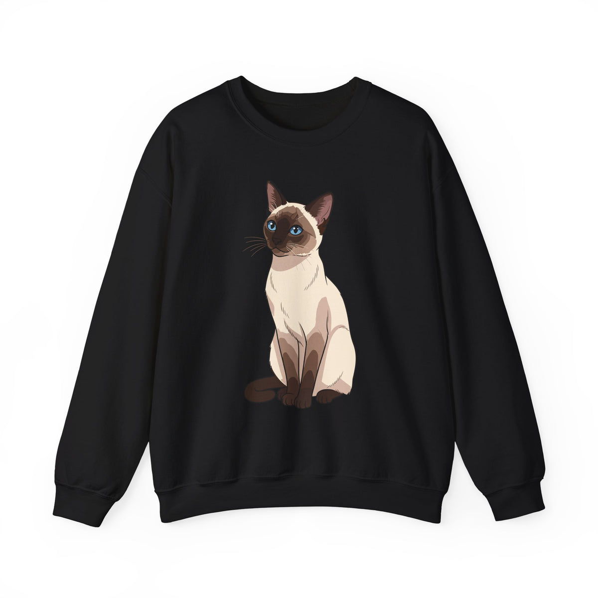 Black Siamese Cat illustration sweatshirt, front view