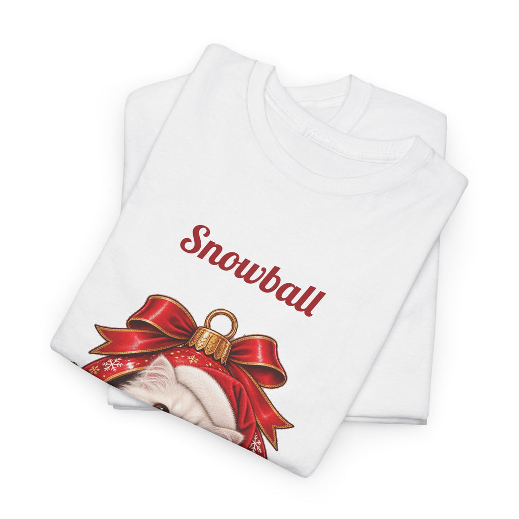White Personalized White Persian Cat Christmas T-Shirt, folded