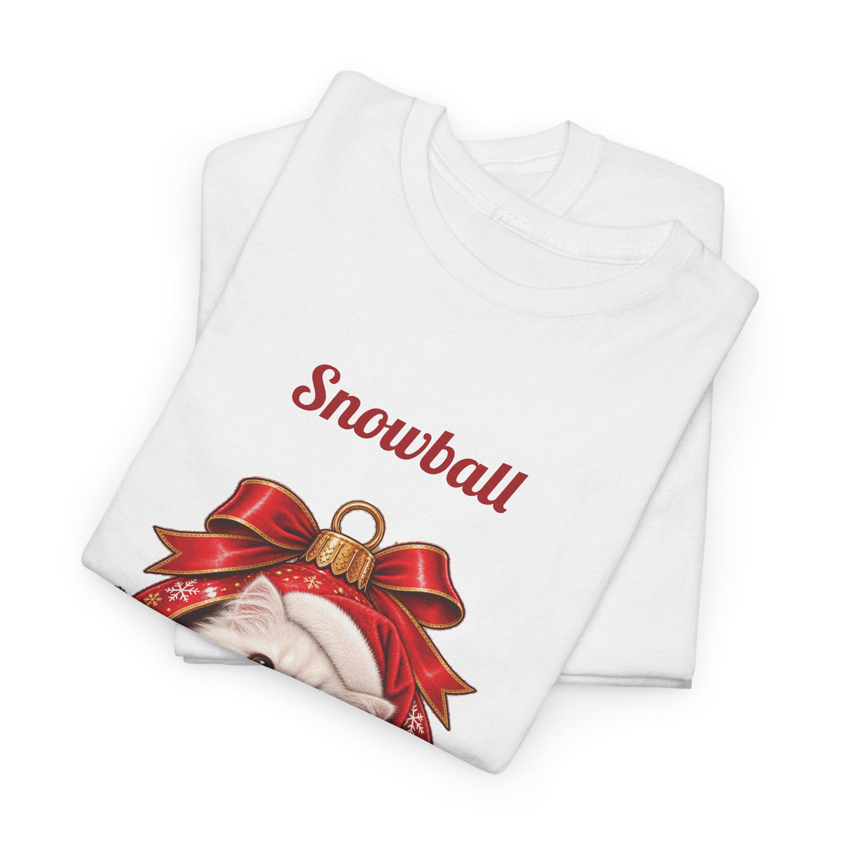White Personalized White Persian Cat Christmas T-Shirt, folded