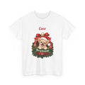 White Personalized Chihuahua Christmas T-Shirt with a Chihuahua in a Christmas ornament and a custom name, front view