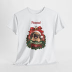 Personalized Pug Christmas T-Shirt, hanging on a hanger