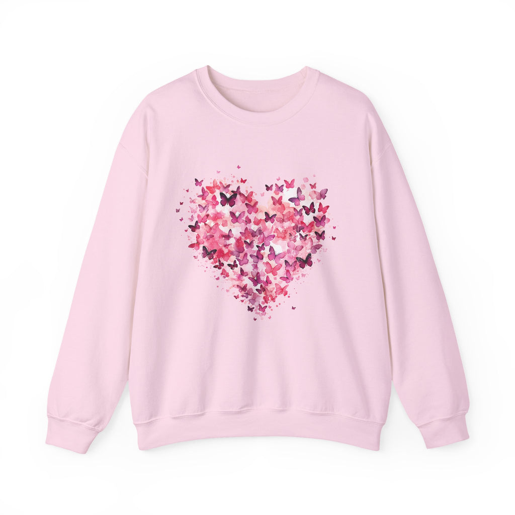 Light Pink butterfly heart sweatshirt with watercolour butterflies forming a heart, front view