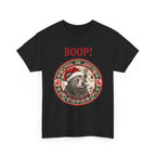 Black Bear Boop Ugly Christmas t-shirt with Santa bear in a knitted sweater badge, front view