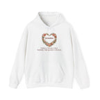 White Personalized Grandma Hoodie With Grandkids Names, a wildflower heart with Grandma and the grandkids' names, front view
