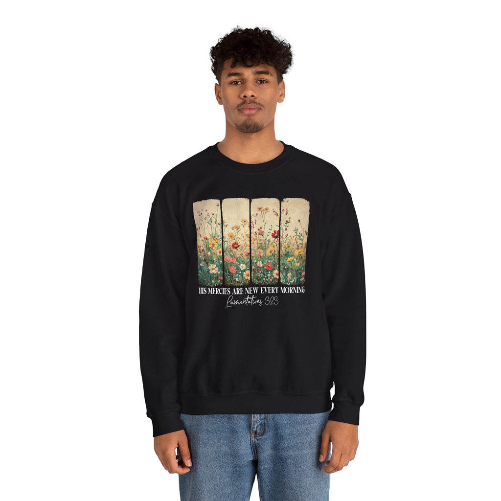 Model wearing the His Mercies Are New Every Morning Sweatshirt