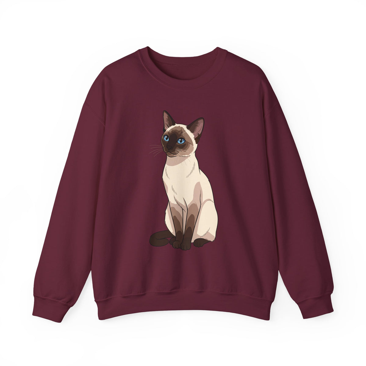 Maroon Siamese Cat illustration sweatshirt, front view