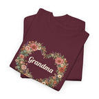 Maroon Personalized Grandma T-Shirt With Grandkids Names, folded