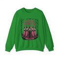 Irish Green In October We Wear Pink sweatshirt with five witches in pink gowns, front view