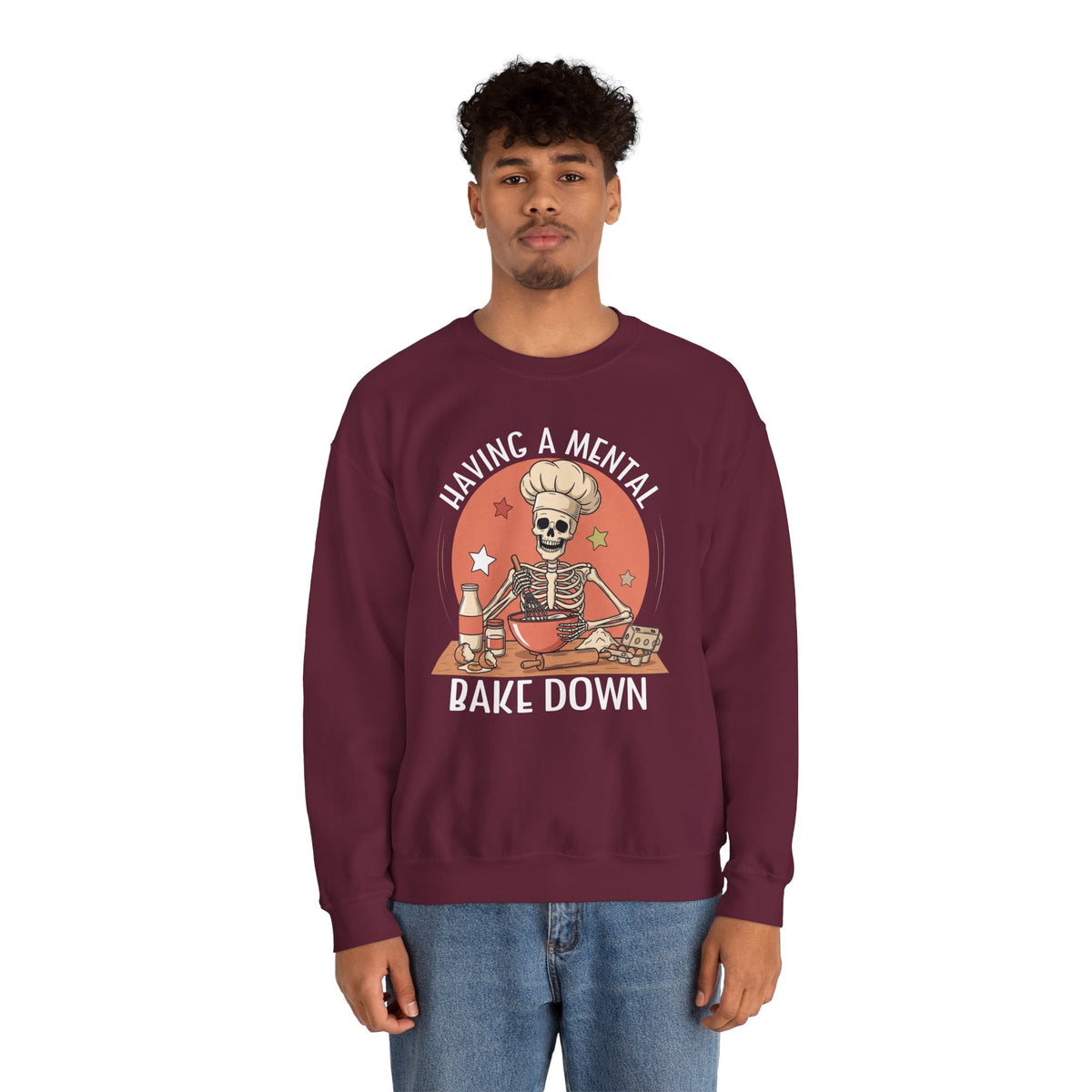 Model wearing the Having A Mental Bake Down Sweatshirt
