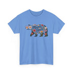 Carolina Blue Floral Mama Bear t-shirt with wildflower bear print, front view