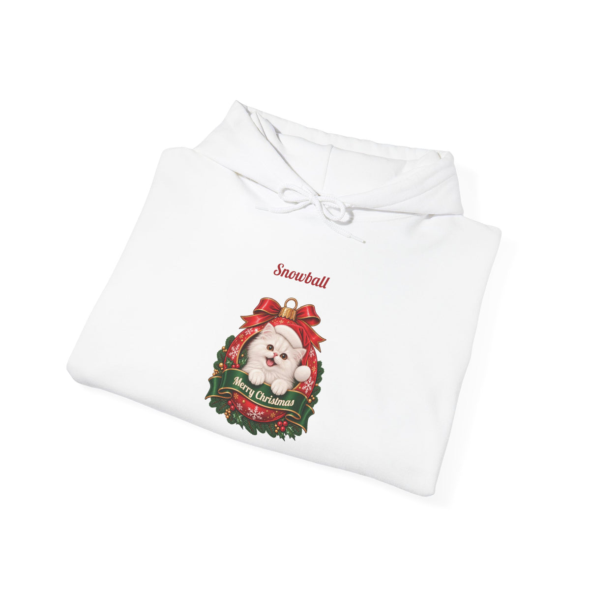 White Personalized White Persian Cat Christmas Hoodie, folded