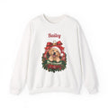 White Personalized Labrador Christmas Sweatshirt with a Labrador in a Christmas ornament and a custom name, front view
