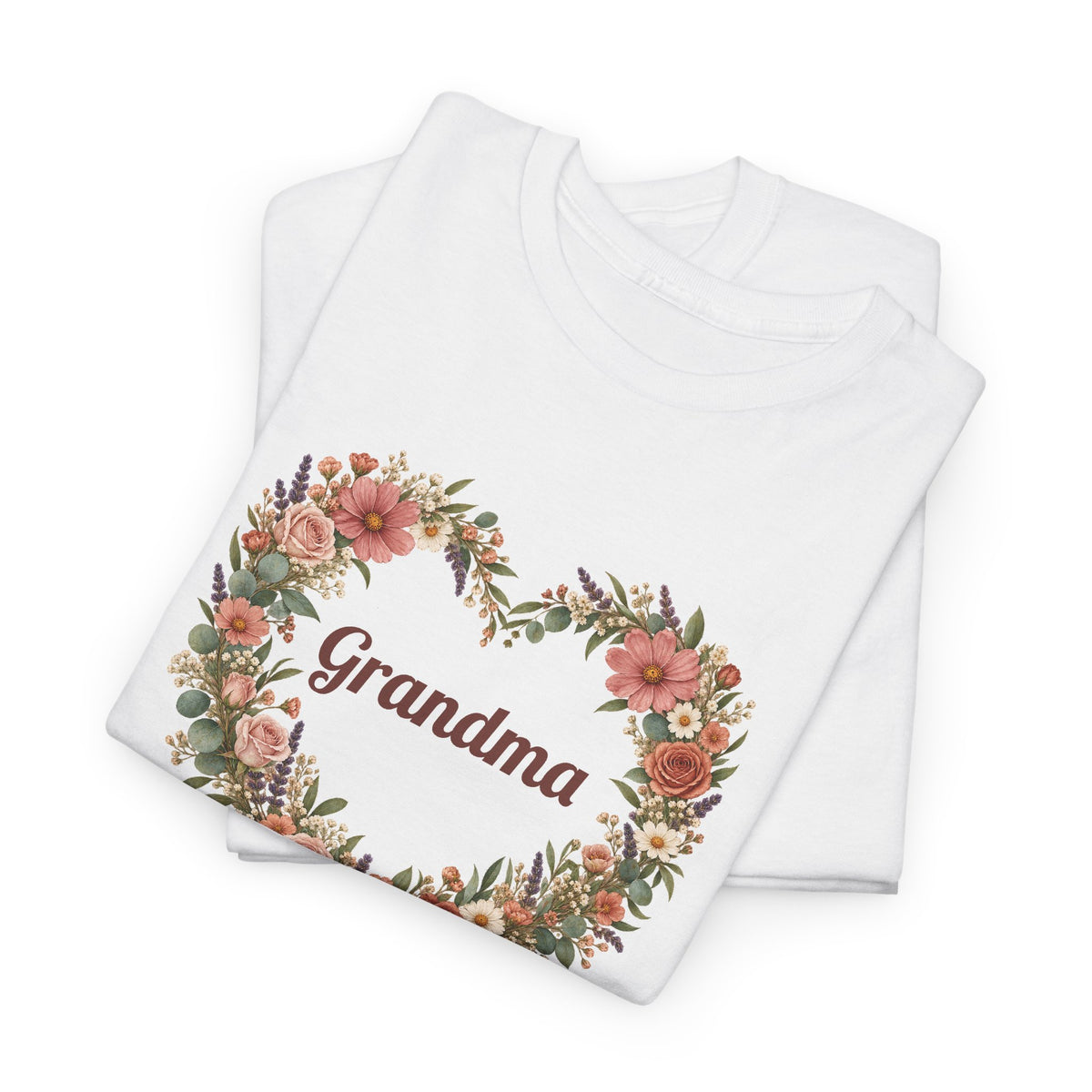 White Personalized Grandma T-Shirt With Grandkids Names, folded