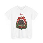 White Personalized Black Great Dane Christmas T-Shirt with a black Great Dane in a Christmas ornament and a custom name, front view