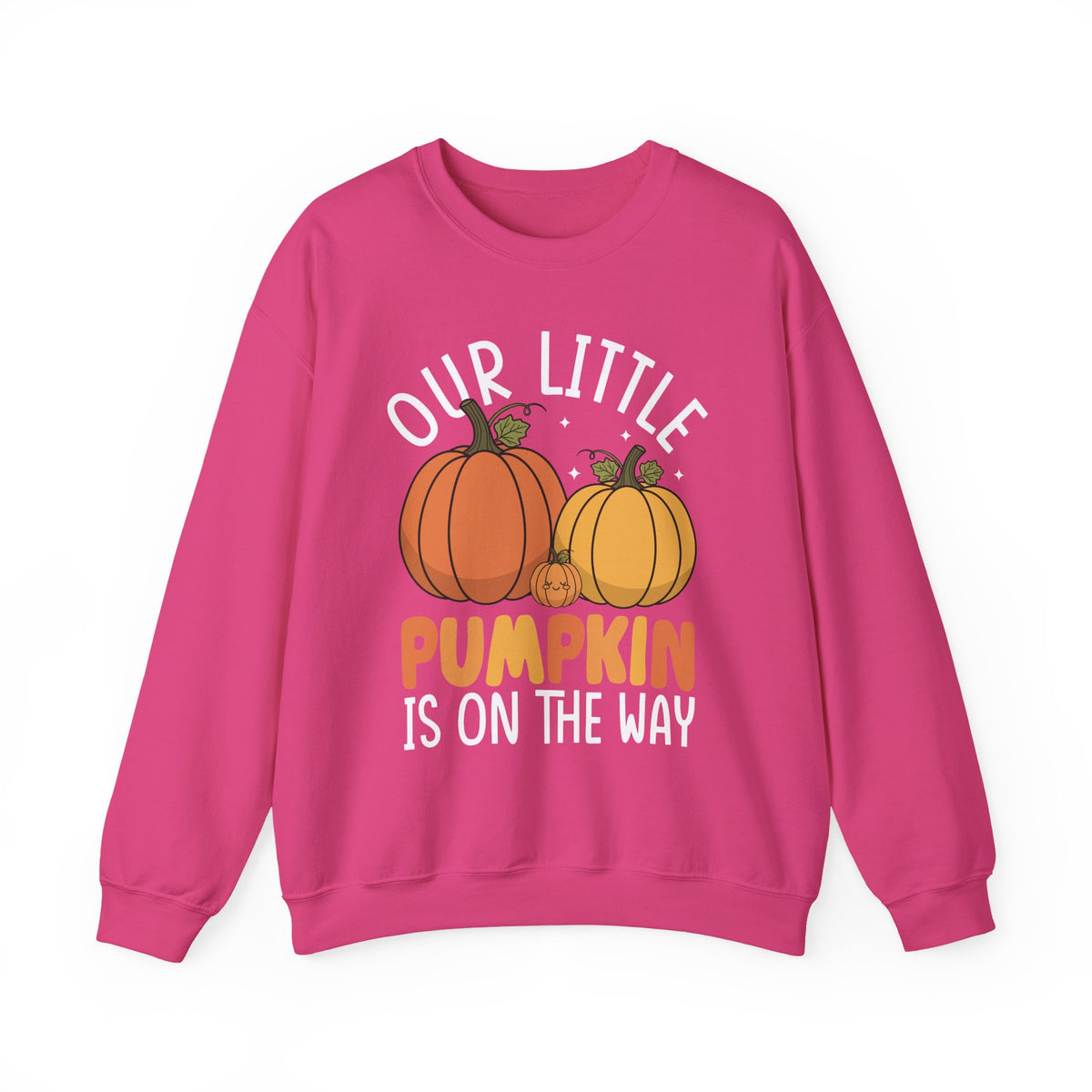 Heliconia Our Little Pumpkin Is On The Way pregnancy sweatshirt, front view
