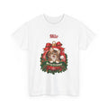 White Personalized Maine Coon Cat Christmas T-Shirt with a Maine Coon cat in a Christmas ornament and a custom name, front view