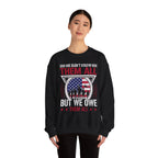 Model wearing the We Don't Know Them All But We Owe Them All Sweatshirt