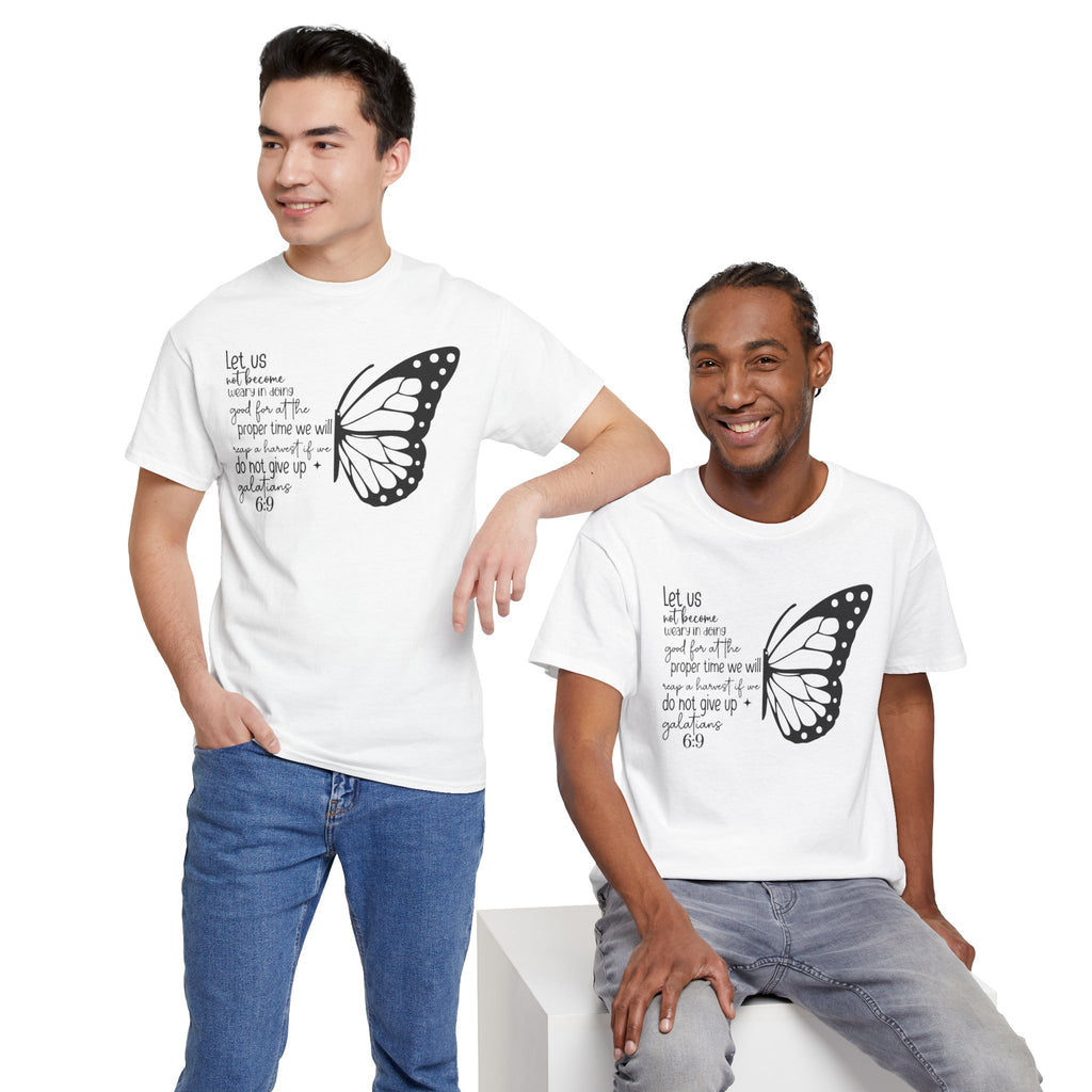 Model wearing the Galatians 6:9 Do Not Give Up T-Shirt