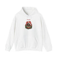 White Personalized Dachshund Christmas Hoodie with a dachshund in a Christmas ornament and a custom name, front view