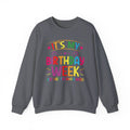 Charcoal It's My Birthday Week Rainbow sweatshirt, front view