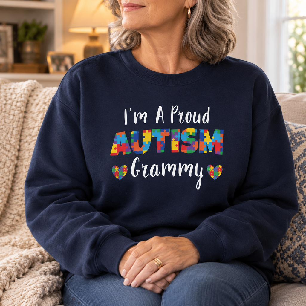 Model wearing the I'm A Proud Autism Grammy Sweatshirt