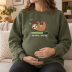 Model wearing the Baby Loading Please Wait Sloth Sweatshirt