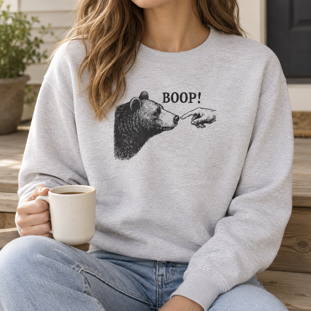 Model wearing the Bear Boop Funny Sweatshirt