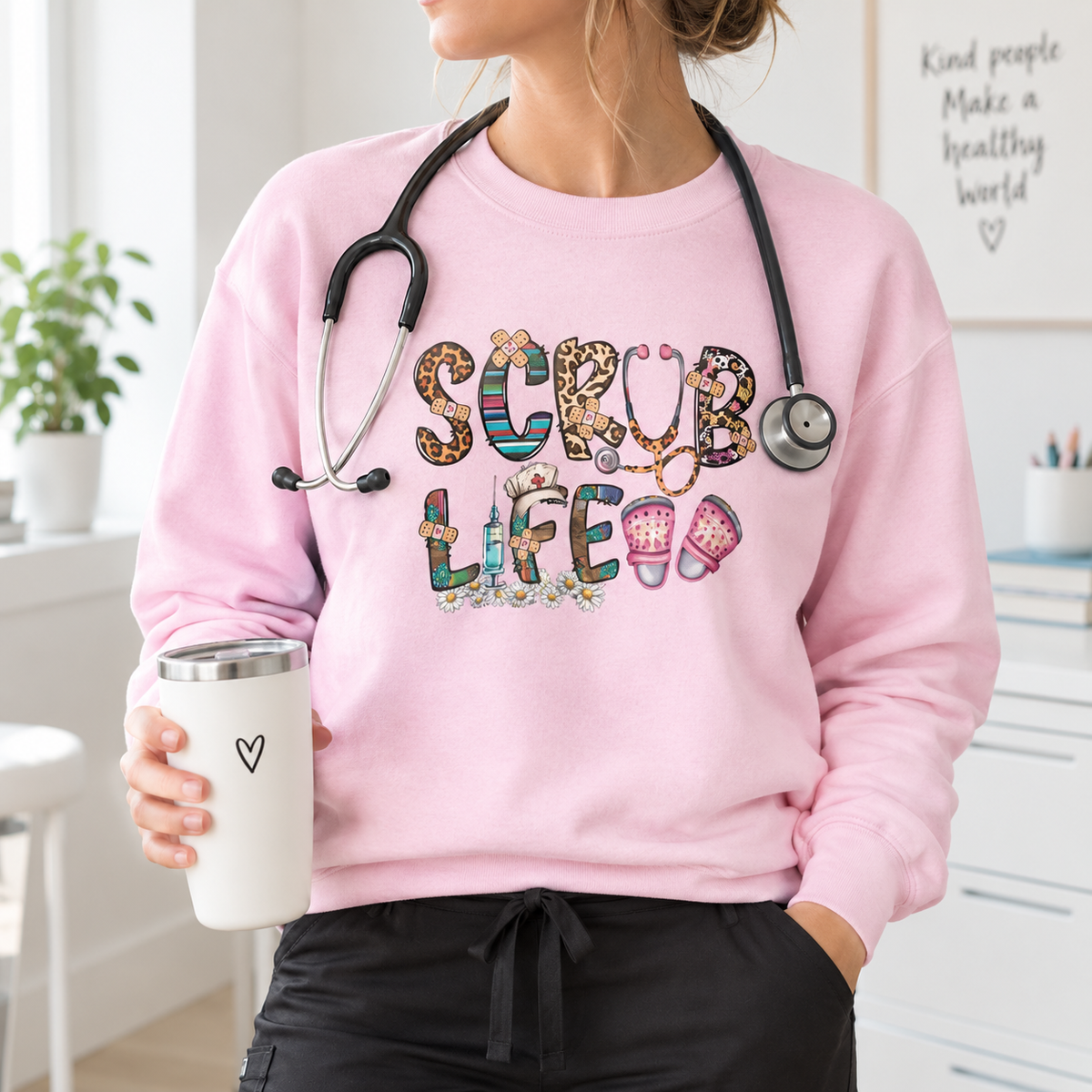 Model wearing the Scrub Life Nurse Sweatshirt