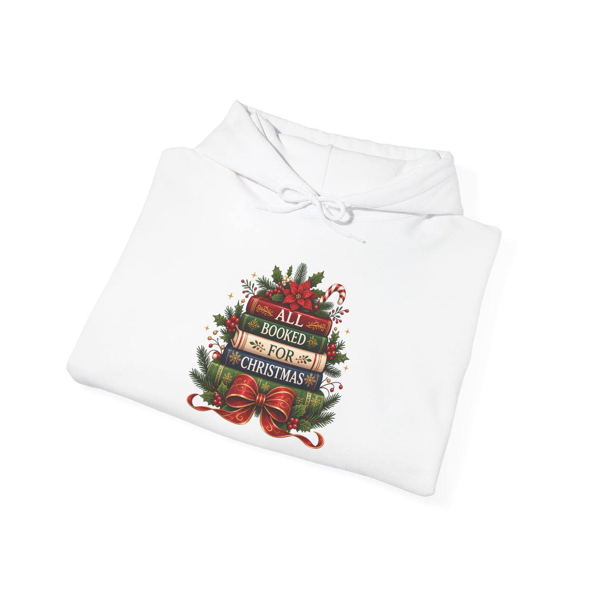 All Booked For Christmas Book Lover Hoodie, folded